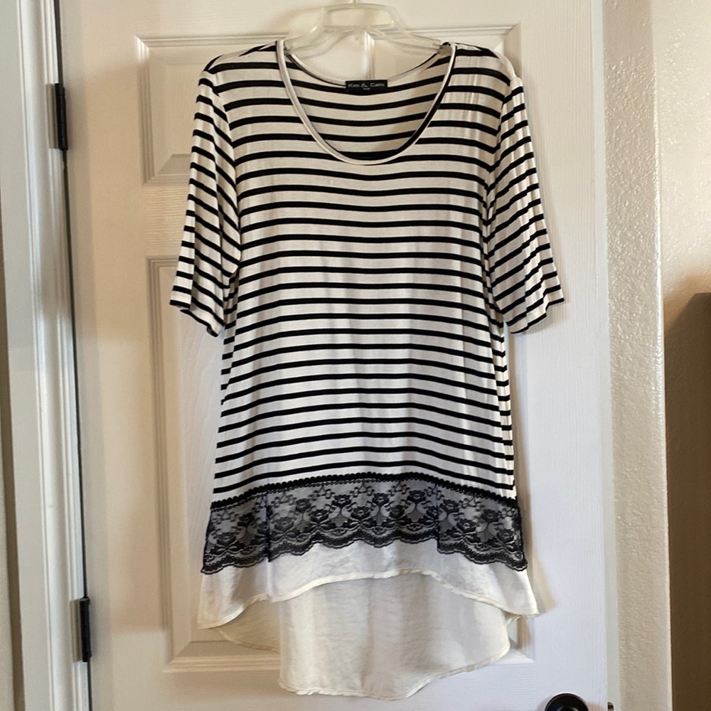 Striped tunic with lace/satin details